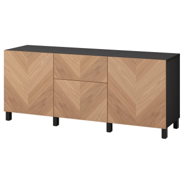 BESTÅ skapis ar atvilktnēm 180x42x74 cm melnbrūns/Hedeviken/Stubbarp ozola saplāksnis