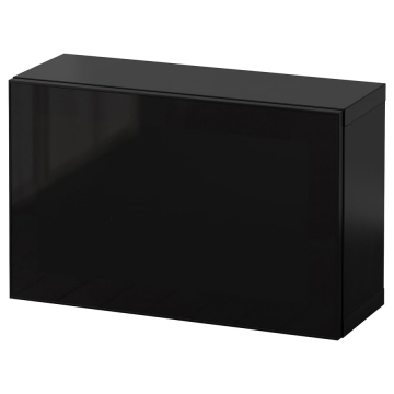 BESTÅ, sienas skapju kombinācija 60x22x38 cm tumši brūns Glassvik/melns kūpināts stikls