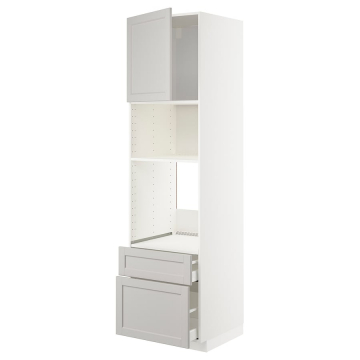 METOD/MAXIMERA durvis/2 plauktu augstais skapis cepeškrāsnij/mikro 60x61,9x228 cm balts/Lerhyttan gaiši pelēks