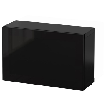 BESTÅ, plaukts ar stikla durvīm 60x22x38 cm tumši brūns/Glassvik melns/smēķēts stikls