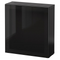 BESTÅ, plaukts ar stikla durvīm 60x20x64 cm tumši brūns/Glassvik melns/smēķēts stikls