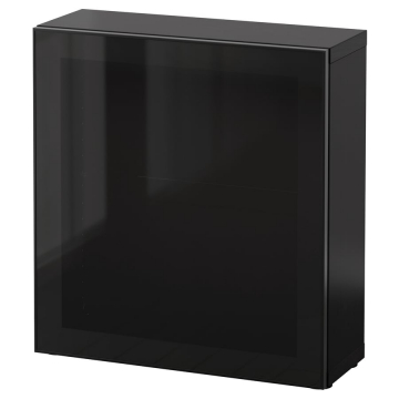 BESTÅ, plaukts ar stikla durvīm 60x20x64 cm tumši brūns/Glassvik melns/smēķēts stikls