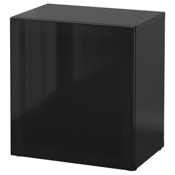 BESTÅ plaukts ar stikla durvīm 60x40x64 cm tumši brūns/Glassvik melns/smēķēts stikls